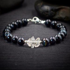 Blue Tiger Eye and Herkimer Diamond Bracelet - Handmade to Order